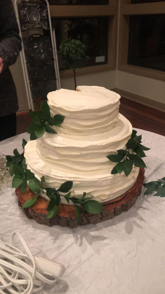 A picture of my Wedding cake from my wedding reception. 